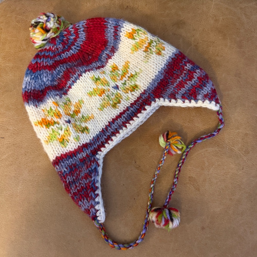 Unbranded Knitted Wool Winter Hat Adult OS Multi Color Snowflake Earflap Beanie